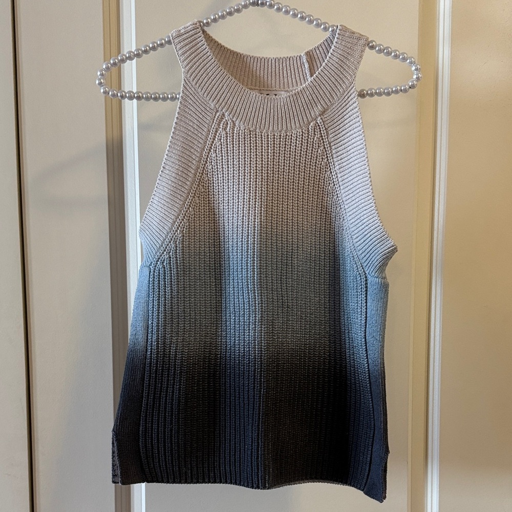 EUC 525 100% Cotton Blue Ombre Dip Dyed Knit Sleeveless Top Size Medium - Picture 1 of 4